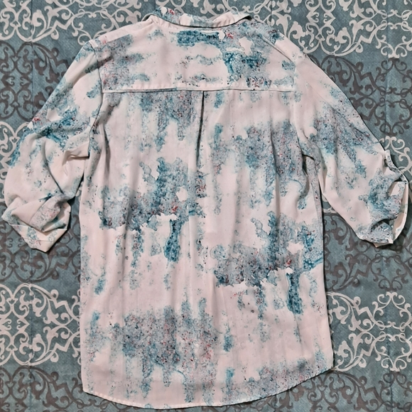 Trendy Mossimo teal watercolor splatter top, L - Picture 8 of 13